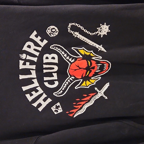 H&M Women's Relaxed Fit Stranger Things Hellfire Club Black Fleece Pullover M - Picture 2 of 6